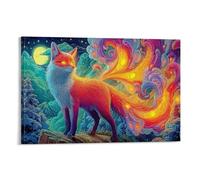 CPLVKWRQJ Rainbow Fox 1 Pièce Nine Tailed Fox forêt cosmique Art Mural En Toile Tableau En Toile Cadeau D'anniversaire Chambre À Coucher Pièce Déclarative Décor Mural 12x18inch(30x45cm)