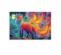 CPLVKWRQJ Rainbow Fox Pièce Unique Nine Tailed Fox forêt cosmique Impressions D'art Mural Cadeau De Réveillon Pour Un Tableau En Toile Unique Salon Point Focal 16x24inch(40x60cm)