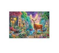 CPLVKWRQJ Rennes de Noël Single Cerf cerf coloré automne village rivière Art Mural Encadré Office Canvas Print Résistant À La Décoloration Espace Économisant Prêt À Accrocher 12x18inch(30x45cm)