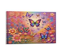 CPLVKWRQJ Scène colorée de papillon et de fleur Single Papillons colorés et fleurs Décor Art Murale Tableau En Toile Cadeau D'anniversaire Cadeau Personnalisé Pour Proches 20x30inch(50x75cm)