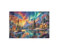 CPLVKWRQJ Scène de l'Aurore en Hiver Single Cabanes d'hiver Aurora Œuvre D'art Murale Toile De Murs À Suspendre Pour Nursery Art Mural D'économie D'espace Amovible Décoration 16x24inch(40x60cm)