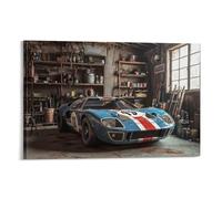 CPLVKWRQJ Voiture de course classique Single Ford GT40 dans le garage Cendrier Mural Cadeau Anniversaire Art Sur Toile Cadeau Durable Et Esthétique 20x30inch(50x75cm)