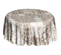 CPM - Nappe ronde en toile cirée carreaux Azulejos - Diam. 135 cm - Ecru