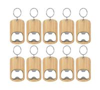 Cpolebev 10 Pièces Ouvre-Bouteille en Bois Porte-Clés Ouvre-Bouteille Ensemble Kit Vierges Gravure Porte-Clés Étiquette pour la Fête de Cuisine à Domicile