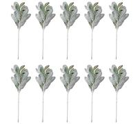 Cpolebev 10 PièCes SéRies Oreilles d'agneau FloquéEs Artificielles Tiges de PoussiéReux Feuilles de ChêNe FloquéEs Feuille d'oreille d'agneau pour Mariage à Bricolage