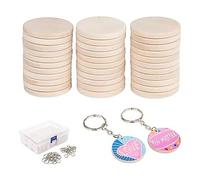 Cpolebev 100 PCS Cercles en Bois pour L'Artisanat 3.5cm Porte-Clés en Bois Non Cercles en Bois pour Le Bricolage Artisanat Décoration de Noël