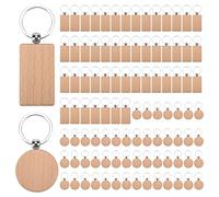 Cpolebev 100 PièCes Bricolage Porte-CléS en Bois Blanc Rectangle Coeur Rond Ellipse Sculpture Porte-CléS Bois Porte-CléS Anneau