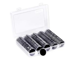 Cpolebev 100 Pièces de Capsules pour Pièces de Monnaie de 30 mm et 5 Tailles (17/20/25/27/30 Mm) avec Joint de Protection, Étui pour Porte-Monnaie avec Boîte de Rangement, Installation Facile
