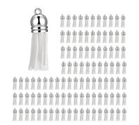 Cpolebev 100 PièCes Porte-CléS Glands Faux Cuir SuéDé Gland Pendentifs Porte-CléS DéCoration pour Bricolage Artisanat Faisant des Fournitures (Blanc)