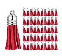 Cpolebev 100 PièCes Porte-CléS Glands Faux Cuir SuéDé Gland Pendentifs Porte-CléS DéCoration pour Bricolage Artisanat Faisant des Fournitures (Rouge)