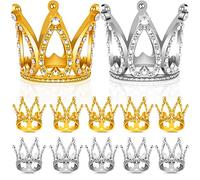 Cpolebev 12 PièCes Mini Couronne de Gâteau, Or et Argent Strass Couronne DéCorations de Gâteau pour Baby Shower FêTe d'anniversaire