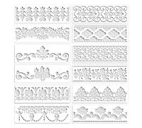 Cpolebev 12 PièCes Pochoirs de Bordure de Fleurs Pochoirs Mandala ModèLes de Peinture DéCoupéS RéUtilisables pour Pochoirs Artisanaux de Bricolage, 12 X 3,9 Pouces