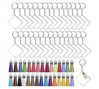 Cpolebev 120 PièCes SéRies Carré Acrylique Porte-CléS Blancs Ensemble de Glands Y Compris des Blancs Acryliques Argent