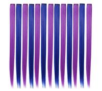 Cpolebev 13 PièCes ColoréEs Met en éVidence le Clip Coloré dans les Extensions de Cheveux 55 Cm Postiches SynthéTiques Droits, Violet + Bleu