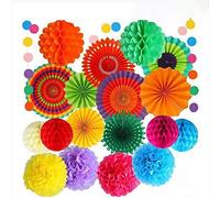 Cpolebev 20 PièCes Coloré FêTe Fiesta DéCorations Fans de Papier Balles en Nid d'abeille en Papier Boule de Fleurs Fixé pour Le Mariage Anniversaire éVéNements Festival Fournitures