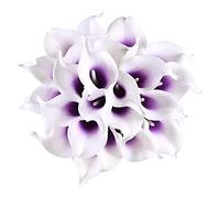 Cpolebev 24Pcs Fleurs de Lis Calla Artificielles pour Les Centres de Bricolage Bouquet de Mariage Nuptiale Décor à (Violet en Blanc)