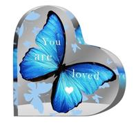 Cpolebev 3 Pièces Acrylique Papillon en Forme de Coeur Cadeau pour Femme Décoration de Bureau Sculpture Souvenir Décoration de Table Cadeau de Remerciement