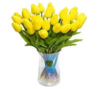 Cpolebev 30 PièCes SéRies Artificielle Fleurs Real Touch Faux Hollande PU Tulipe Bouquet Latex Fleur Tulipe Blanche (Jaune)