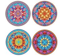 Cpolebev 4 Pièces Bricolage Diamant Art Peinture Napperon Rond Antidérapant Acrylique Tapis de Table pour Décoration de Table Facile à Installer A