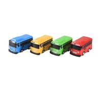 Cpolebev 4 PièCes Bus Mini en Plastique Retirer Bleu Rouge Jaune Vert Modèle de Voiture de Bus pour Cadeau pour Enfants