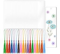 Cpolebev 40 Marque-Pages Vierges en Acrylique avec 40 Pompons Colorés, Marque-Pages Transparents à Faire Soi-Même pour L'Artisanat, Étiquette Cadeau à Suspendre