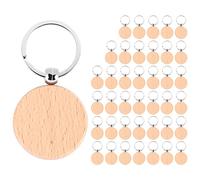 Cpolebev 40 PièCes Porte-CléS en Bois Rond Blanc Bricolage Porte-CléS en Bois éTiquettes-CléS Peuvent Graver des Cadeaux de Bricolage