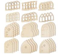 Cpolebev 48 Pièces Porte de Fée Portes de Jardin en Bois Artisanat Mini Fenêtre Kit de Maison de Fée Porte Miniature Inachevée Fenêtre de Fée Non Peinte