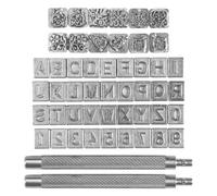Cpolebev 50 PièCes Lettres et Chiffres de Timbres 6Mm Alphabet Cuir PoinçOns Timbres en MéTal Motif Floral Outils de Timbre avec PoignéE