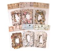 Cpolebev 60 Feuilles de Papier Décoratif de Fond Rétro pour Scrapbooking, Cadre en Dentelle de Fleur en Relief, Cadre Floral en Relief Vintage en Papier