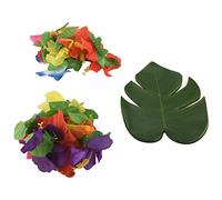 Cpolebev 60 Pieces Fournitures de Decoration de Fete Tropicale, 8 Pouces Feuilles de Palmier Tropical et des Fleurs d'hibiscus, Feuilles de Simulation, pour la Fete Hawaienne de Luau
