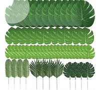 Cpolebev 60PièCes SéRies 6 Sortes de Feuilles de Palmier Artificielles Feuilles de Plantes Tropicales Faux Monstera Feuilles Tiges pour DéCorations de FêTe, Table DéCorations de Congé