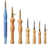 Cpolebev 7 Pcs Broderie Poinçon Aiguille à Coudre Manche en Bois Poinçon Aiguille Broderie Stylo Tapis Crochet Outil