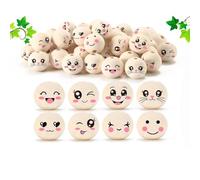 Cpolebev 8 Styles de Perles en Bois avec 20 Mm, Perles en Bois avec Souriant, Perles en Bois Naturel Rondes avec Trou, Lot de 80