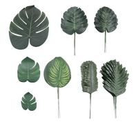Cpolebev 88 PièCes Feuilles de Palmier de la Jungle 8 Sortes de Faux Feuilles de Monstera Tropicales avec Tiges pour FêTe HawaïEnne Luau FêTe à ThèMe Plage