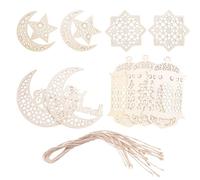 Cpolebev 9 PièCes SéRies Pendentif en Bois Ornement Ramadan Creux DéCoration Lune éToile Vent LumièRe Forme Pendentif Ornement Eid FêTe DéCorations