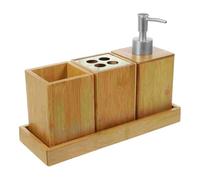 Cpolebev Accessoires de Salle de Bain en Bambou Kit de Bain Lavable 1 Ensemble Comprenant Un Porte-Brosse à Dents, Un Distributeur de Savon, des Bouteilles de Shampoing.