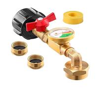 Cpolebev Adaptateur de Réservoir de Propane en Laiton avec Jauge de Réservoir de Propane, Adaptateur de Pression de Remplissage à 90 Degrés avec Vanne de Commande Marche-Arrêt