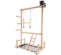 Cpolebev Aire de Jeux pour Perroquets, Perche de Perroquet en Bois Naturel, Support de de Gymnastique, éChelles de Perruche avec Mangeoires et