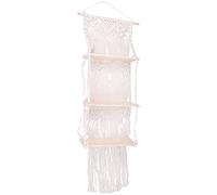 Cpolebev Boho Macramé Étagère Murale 3 Niveaux Tissé à la Main Gland en Bois Organisateur Étagères Mur Flottant Cintre pour la Décoration Intérieure