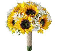 Cpolebev Bouquet de Mariage Nuptiale de Tournesol Artificiel Romantique Fait à la Main Tenant Une Fleur, éGlise de FêTe de de Fausse Fleur