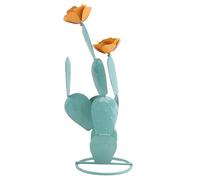 Cpolebev Cactus de Figue de Barbarie en Métal avec des Fleurs, Cadeaux D'Art de Cour, Décor de Plante en Métal Bleu