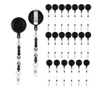 Cpolebev Clip de Bobine de Badge Rétractable en Perles de 20 Pièces, Clip Rétractable de Clip de Badge Bricolage avec Tige de Porte-Clés en Perles Vierges