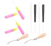 Cpolebev Crochet à Loquet Coudé Crochet à Aiguille, Comprend Un Crochet à Loquet Plié en Bois Aiguille à Crochet en Plastique pour la Fabrication de Tapis de Cheveux