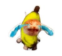 Cpolebev -Crying Banana Cat, Porte-Clés en Peluche, Poupée Banane-Chat avec Sac Sonore, Pendentif Amusant, Cadeaux pour Camarades de Classe pour Enfants, Installation Facile