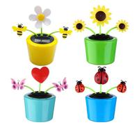 Cpolebev d'abeille et de Tournesol Dansants à Énergie Solaire Danseur à Tête Mobile Animé pour, Le Bureau et la Décoration de Voiture Figurines de Danse Solaires en ABS 4 Pièces
