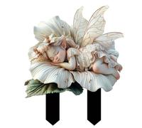 Cpolebev Décoration de Pot de Fleurs en Acrylique avec Piquet de Jardin Féerique en Forme de Lotus Blanc, Capteur de Lumière du Soleil et Art Paysager de Jardin