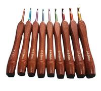 Cpolebev Ensemble de Crochets en Bois, Ensemble de 9 Crochets en Bambou, Crochet en Aluminium Multicolore pour à Crochet de 2 à 6 Mm, Environ 14 cm de Long