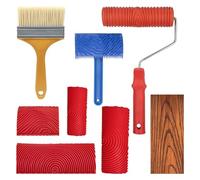 Cpolebev Ensemble D'Outils à Grain de Bois 8 Pièces, Outil de Peinture de Texture de Bois, Rouleau de Peinture à Motif de Bois en Caoutchouc pour Décoration Artistique de Salle Murale