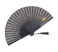 Cpolebev éVentail Pliant pour Femme Style Vintage Japonais ÉVentails en Soie de Bambou pour FêTe de Mariage DéCoration de Danse Noir