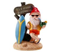 Cpolebev Figurines de GNOME DrôLes en RéSine avec Panneau de Bienvenue de Planche de Surf Une Statue Quelque Part à 5 Heures pour la DéCoration de la Cour du Jardin à